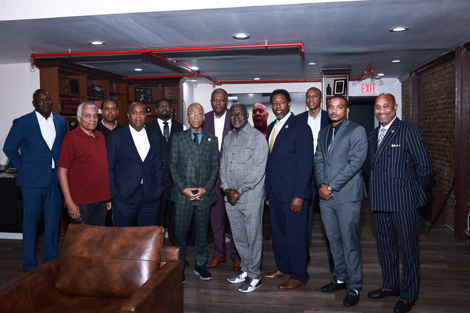 Rev. Al Sharpton with Newark Mayor Ras Baraka, Rev. Steffie Bartley, and ministers and community leaders at the National Action Network House of Justice