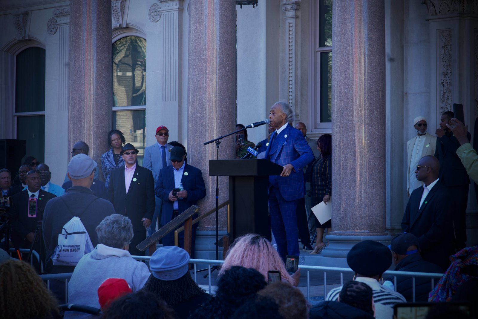 The crowd gathered on the steps of the New Jersey State House for the Black Agenda Rally