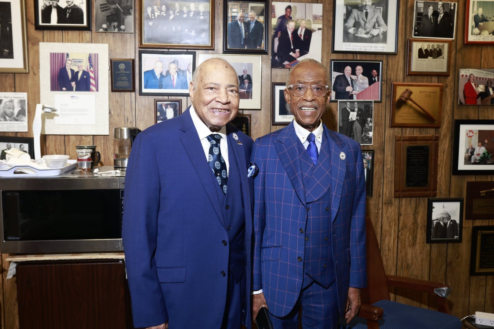 Rev. Al Sharpton stands with Bishop E. T. Caviness Sr. in his office at Greater Abyssinia Baptist Church