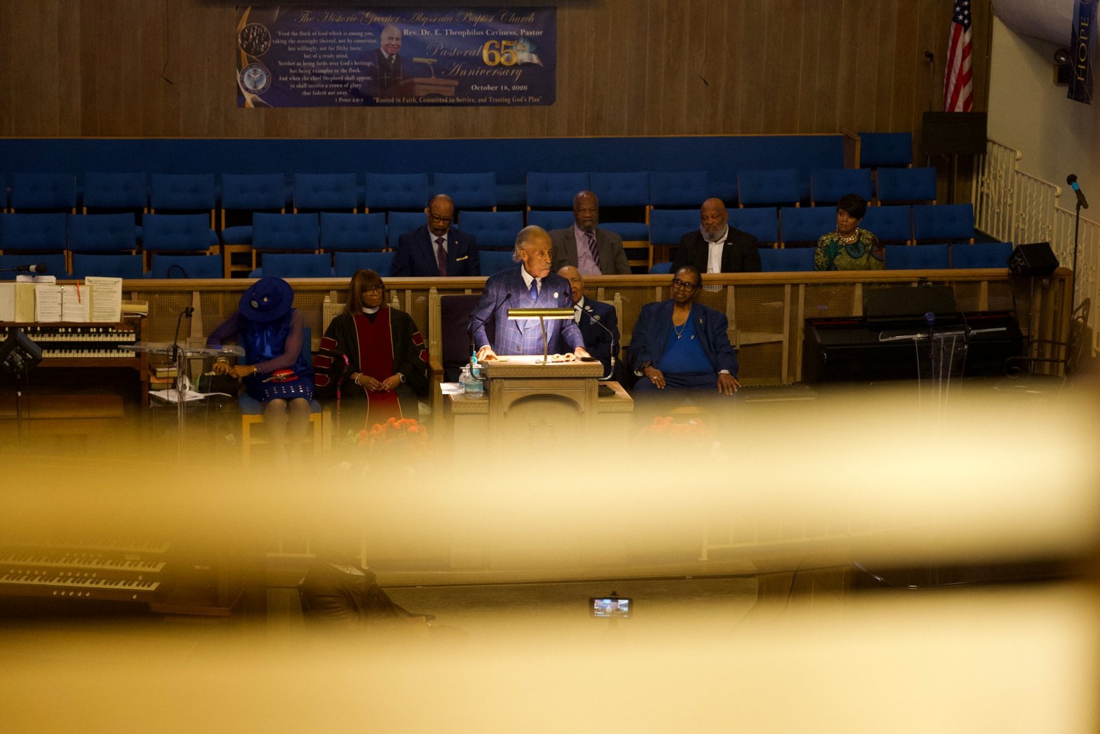 Rev. Al Sharpton addresses the congregation during the Pastoral 65th Anniversary at Greater Abyssinia Baptist Church