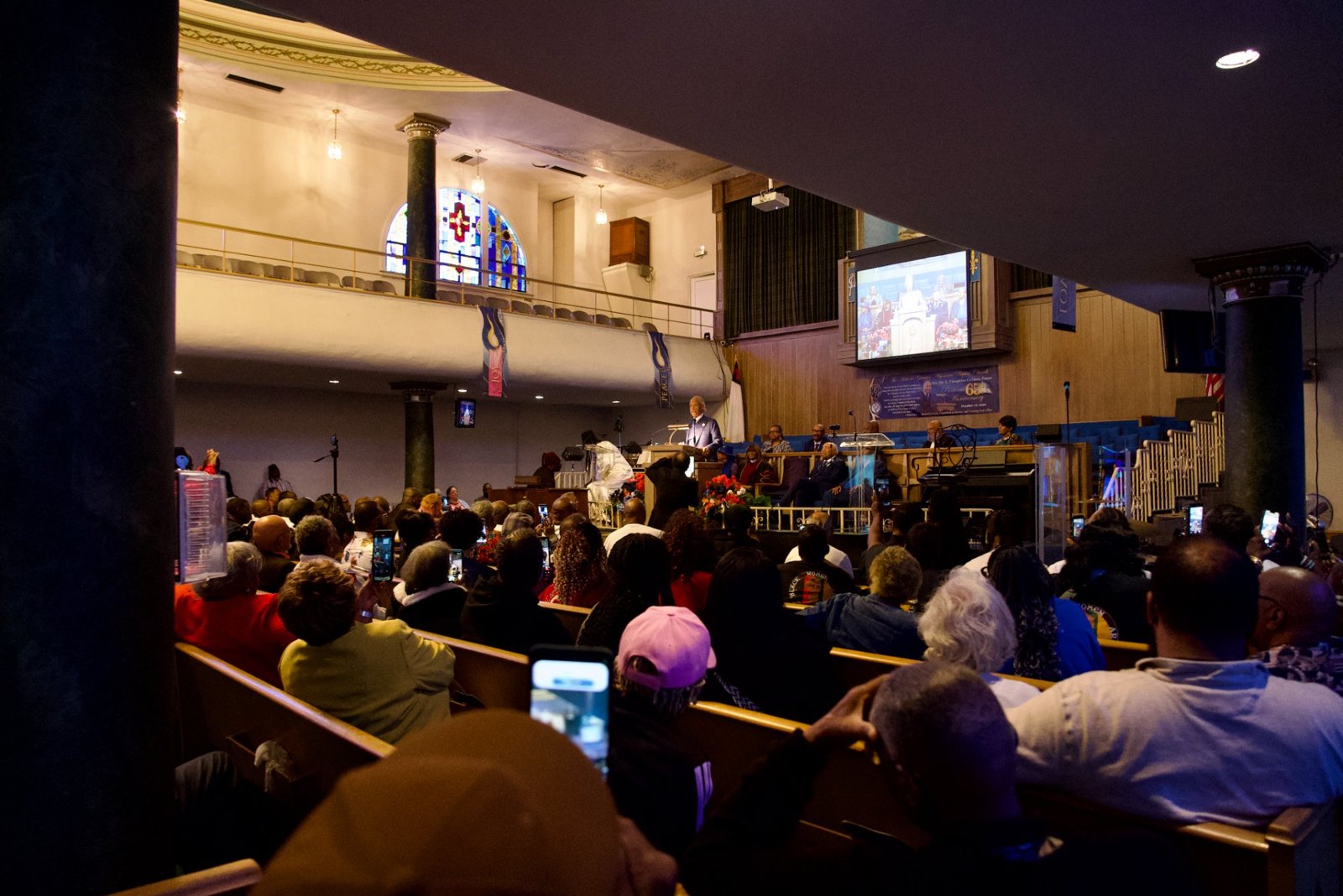 A packed sanctuary at Greater Abyssinia Baptist Church as Rev. Al Sharpton speaks