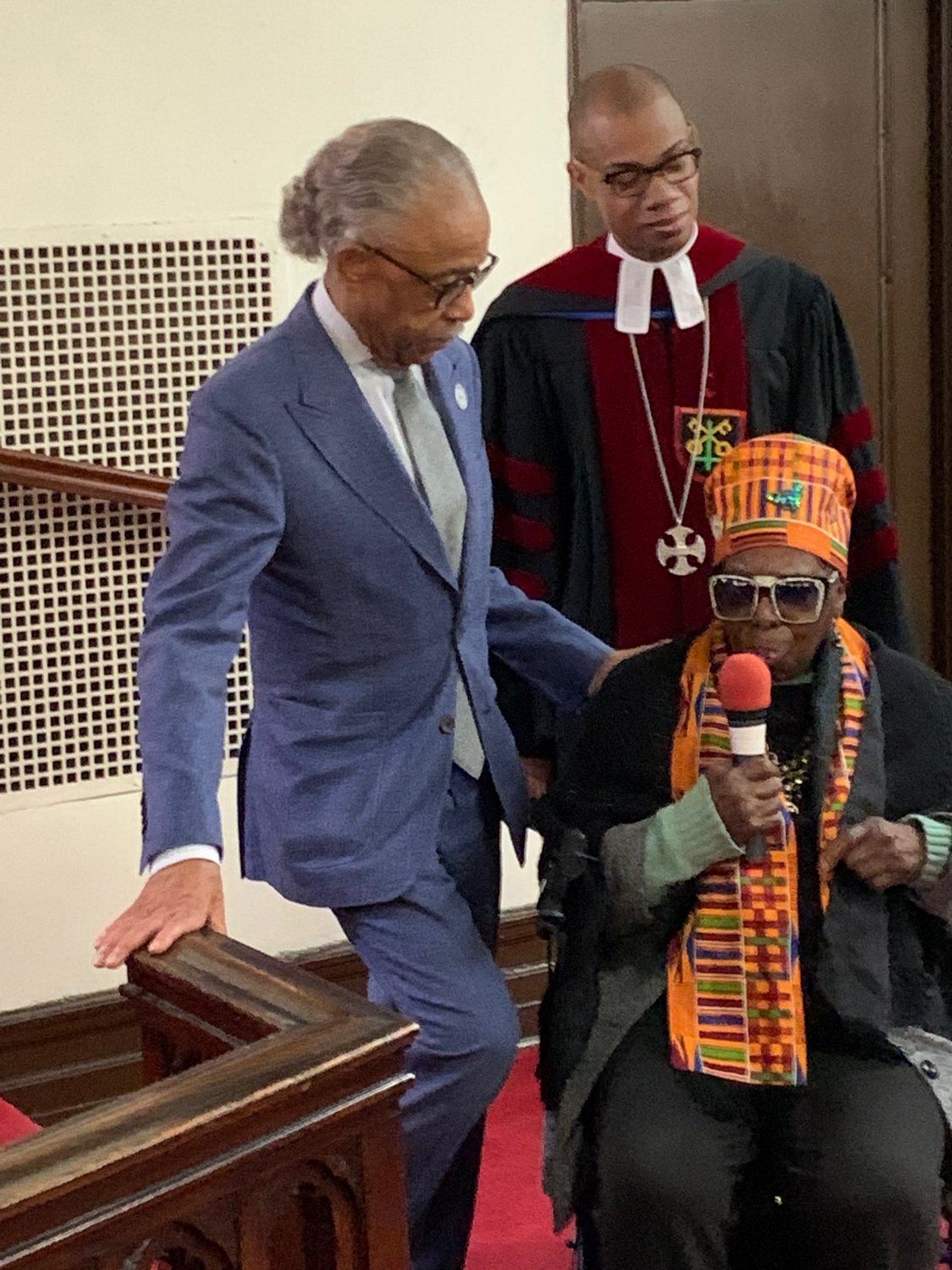 Rev. Al Sharpton stands beside Mother Katherine Nixon at Mother AME Zion Church