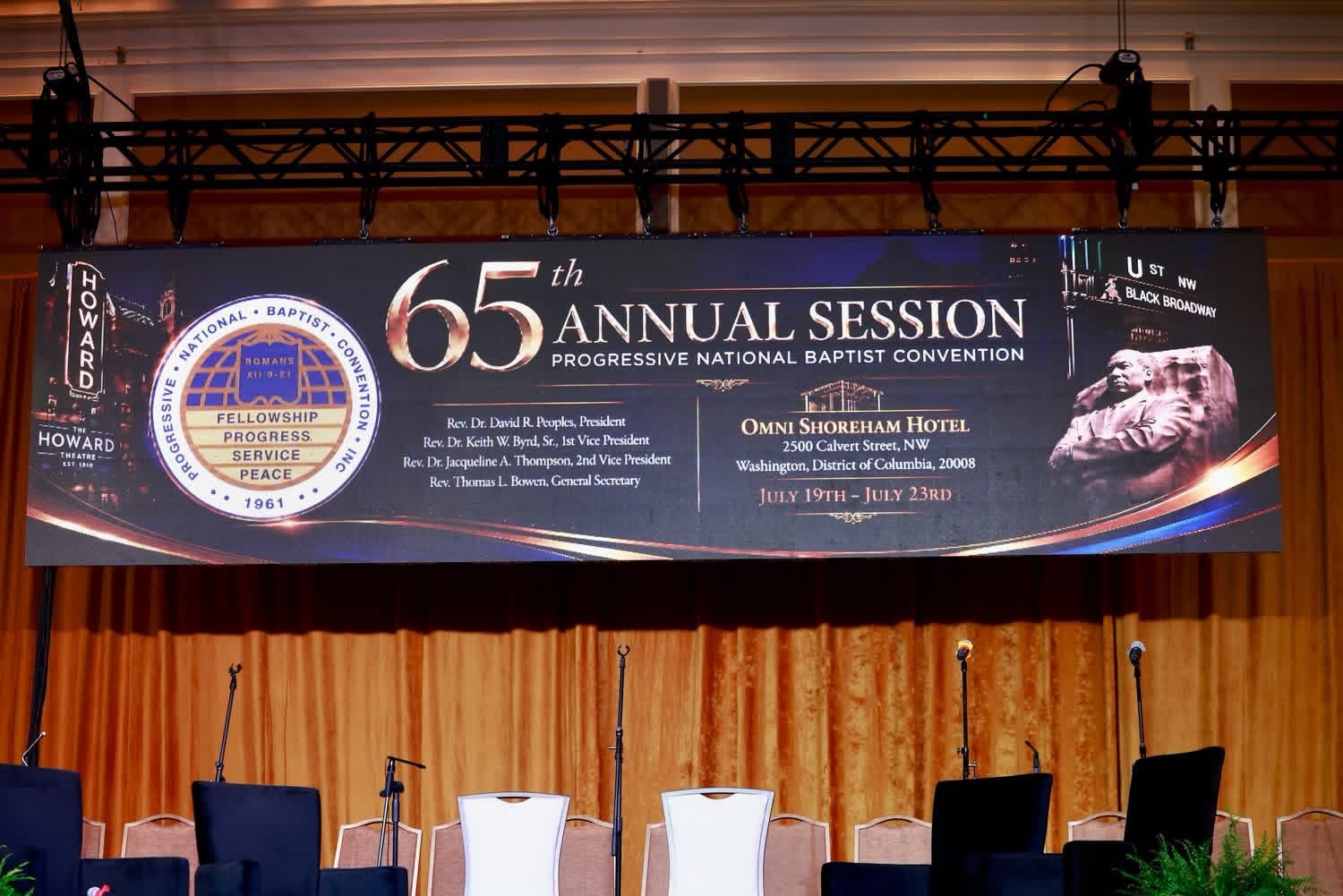 Banner for the Progressive National Baptist Convention 65th Annual Session, Omni Shoreham Hotel, Washington, DC