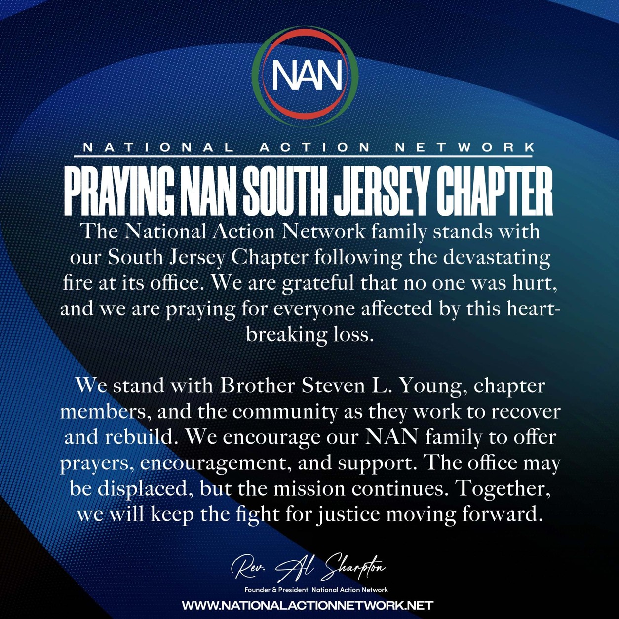 National Action Network stands with our South Jersey Chapter after the fire at their office