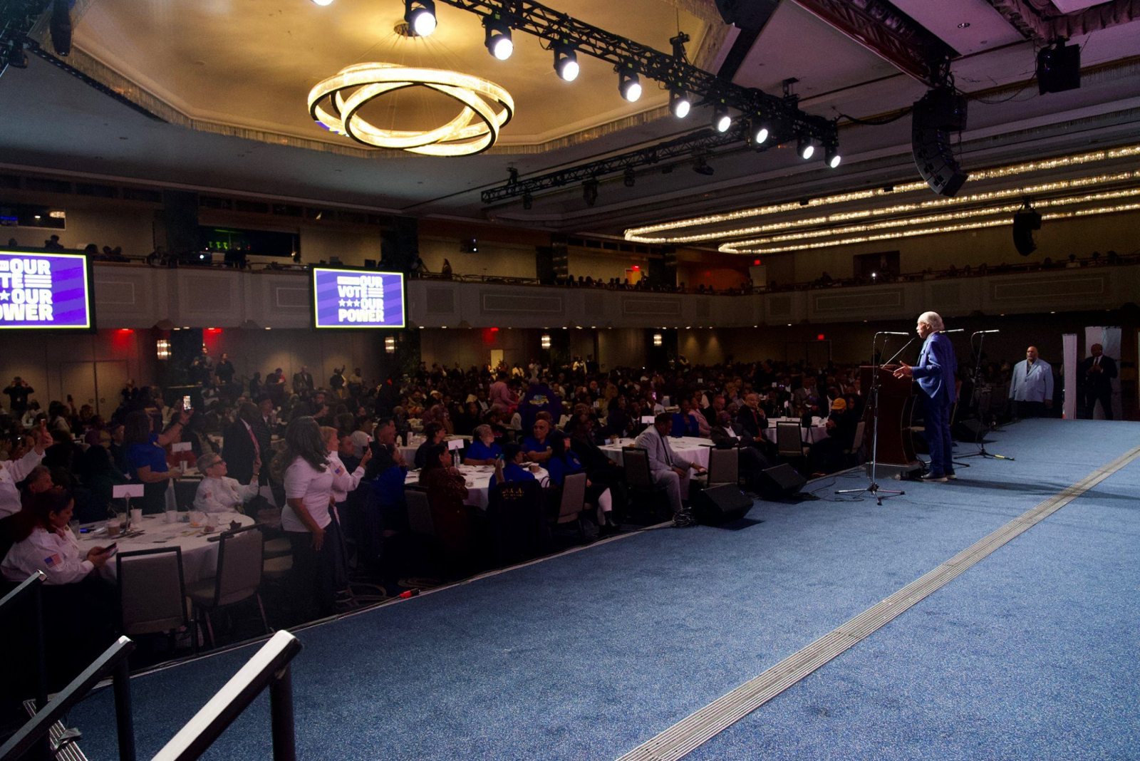 Rev. Al Sharpton addresses the full ballroom at the 1199SEIU event