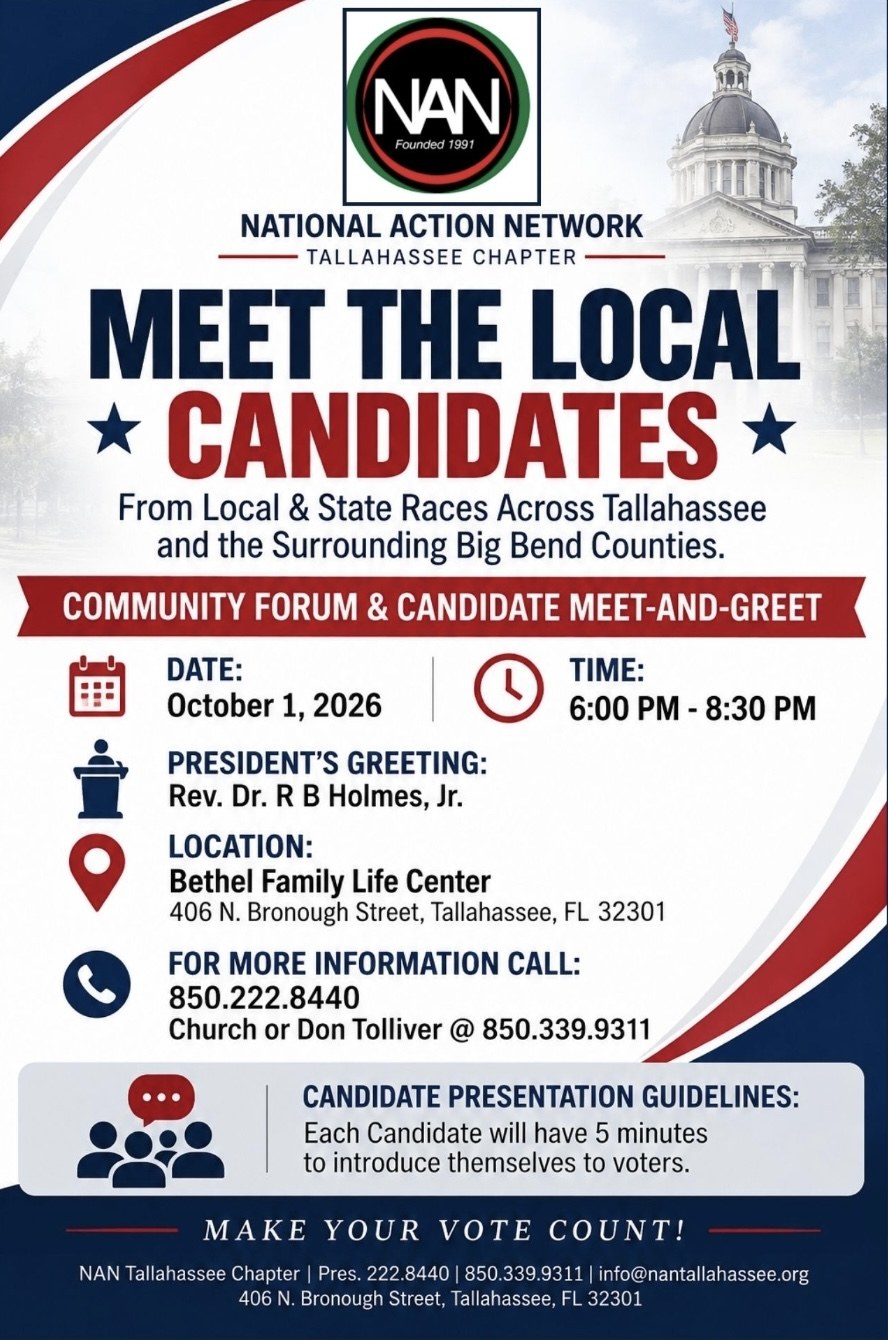 NAN Tallahassee Chapter Meet the Local Candidates, October 1, 2026, Bethel Family Life Center