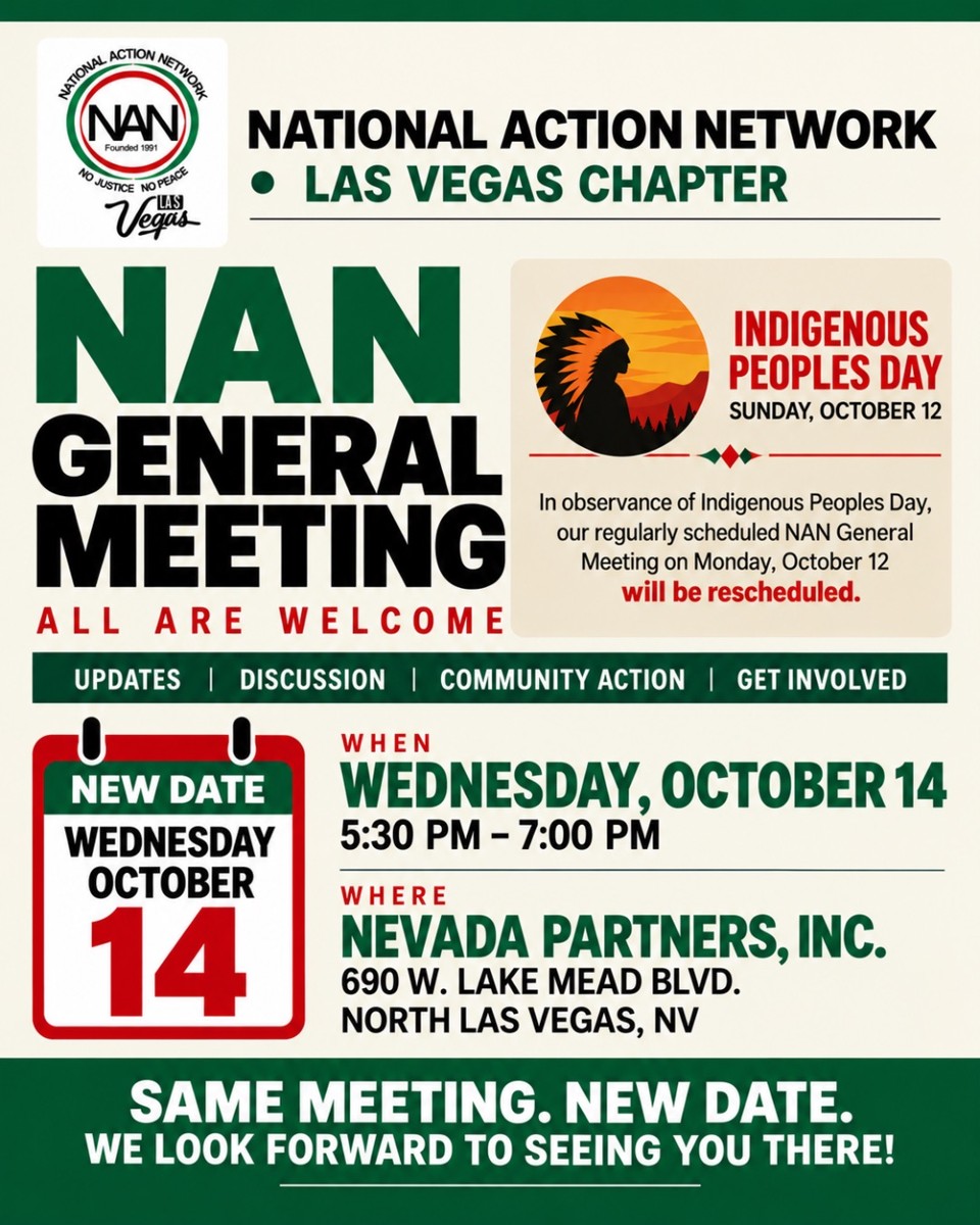 NAN Las Vegas Chapter General Meeting, new date Wednesday October 14, Nevada Partners Inc.