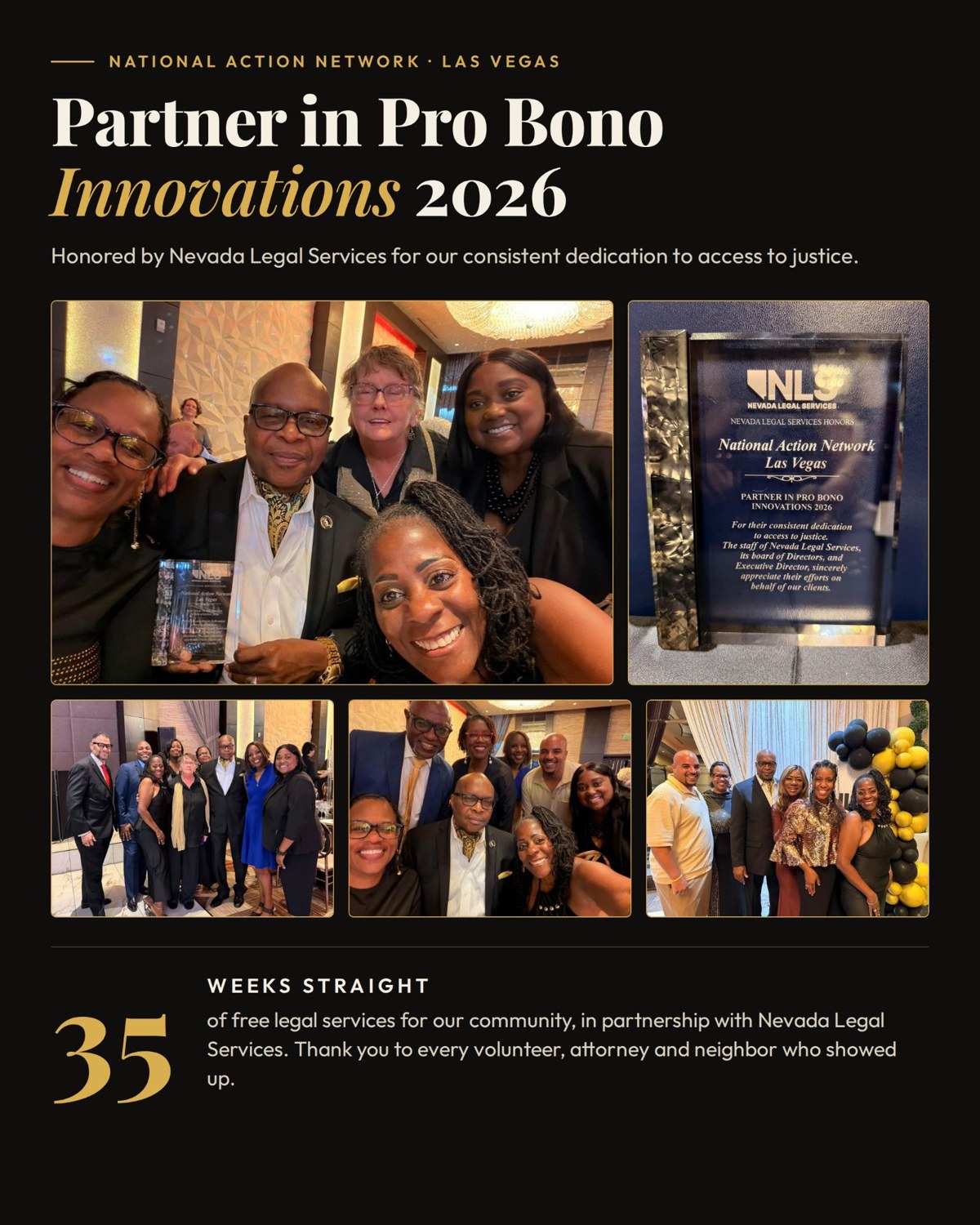 NAN Las Vegas named Partner in Pro Bono Innovations 2026 by Nevada Legal Services, 35 weeks of free legal services