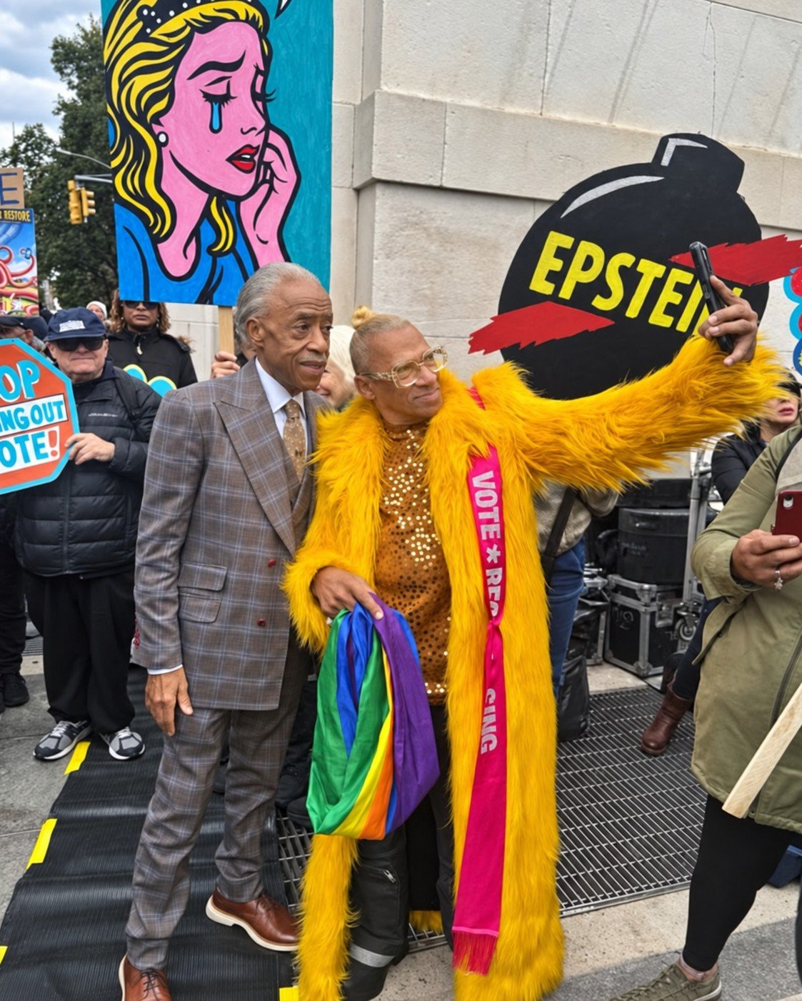 Rev. Al Sharpton with a reveler at VoteFest during the No Kings: Vote Early day of action
